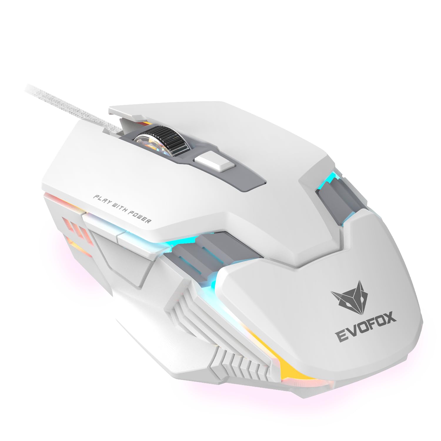 EvoFox Starter Series Spectre USB Wired Gaming Mouse | Upto 3600 DPI Gaming Sensor | 6 Buttons | Upto 7 Million Clicks | 7 Colours Rainbow Lighting with Breathing Effect | 1.5m Braided Cable (White)
