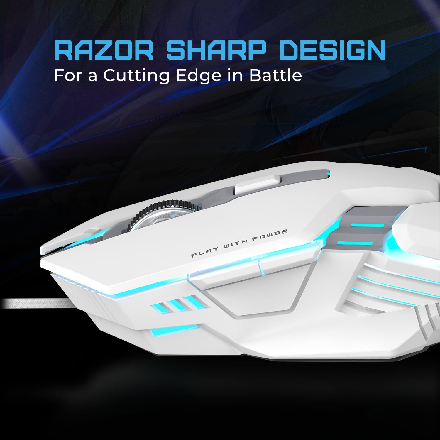 EvoFox Starter Series Spectre USB Wired Gaming Mouse | Upto 3600 DPI Gaming Sensor | 6 Buttons | Upto 7 Million Clicks | 7 Colours Rainbow Lighting with Breathing Effect | 1.5m Braided Cable (White)